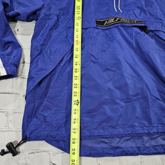 Vintage Tommy Hilfiger Logo 1/4 Zip Hooded Windbreaker Blue Jacket 90s MENS L - Picture 13 of 16